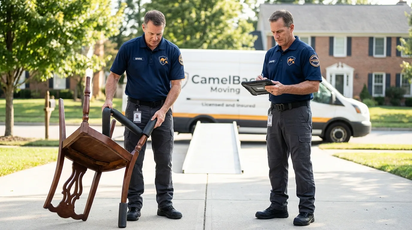Movers inspecting furniture for damage prevention before loading in Doniphan, MO