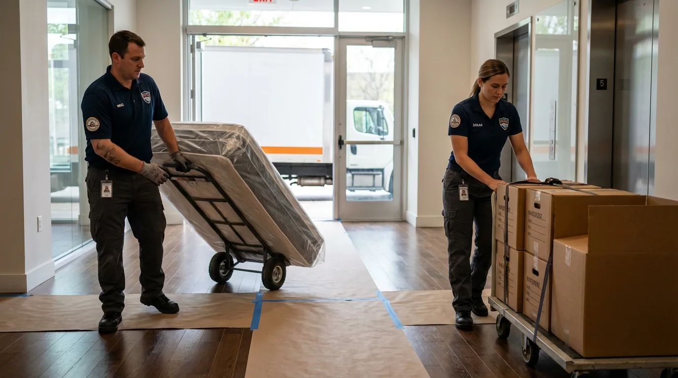 Professional apartment movers loading elevator in Doniphan, MO